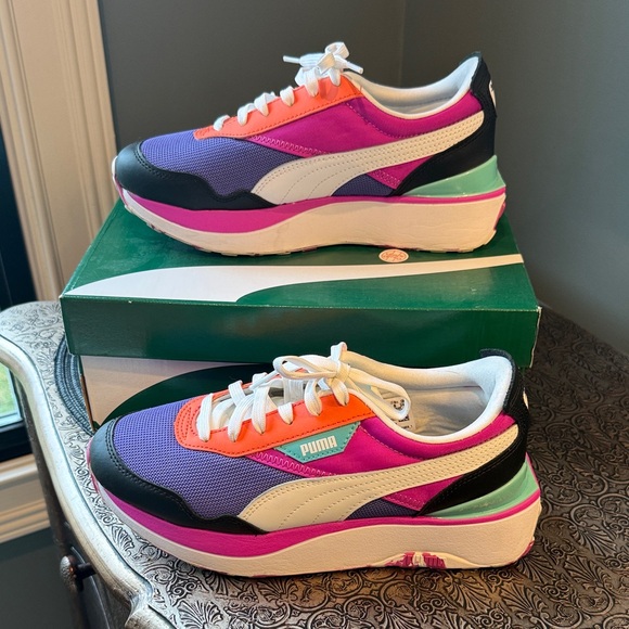 LIKE NEW Puma Women’s Colorblock Platform Sneakers - Purple/Pink/Teal/Coral - Picture 2 of 12